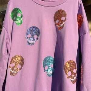 XL Sequin Skull Crewneck Sweater